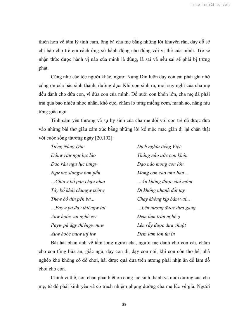Luận văn thạc sĩ dân tộc học Tri thức địa phương về giáo dục trẻ em của người Nùng Dín ở thôn Tùng Lâu, Xã Tung Chung Phố, Huyện Mường Khương, tỉnh Lào Cai - 4 Trang 45