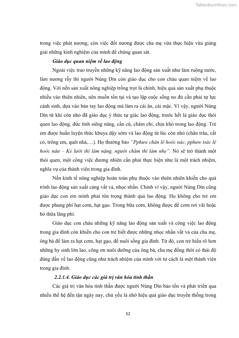 Luận văn thạc sĩ dân tộc học Tri thức địa phương về giáo dục trẻ em của người Nùng Dín ở thôn Tùng Lâu, Xã Tung Chung Phố, Huyện Mường Khương, tỉnh Lào Cai - 5 Trang 58