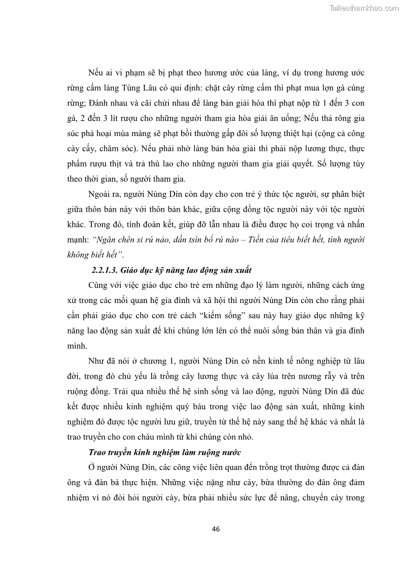 Luận văn thạc sĩ dân tộc học Tri thức địa phương về giáo dục trẻ em của người Nùng Dín ở thôn Tùng Lâu, Xã Tung Chung Phố, Huyện Mường Khương, tỉnh Lào Cai - 5 Trang 52