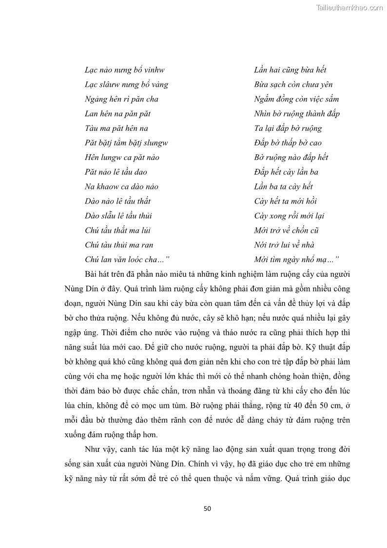 Luận văn thạc sĩ dân tộc học Tri thức địa phương về giáo dục trẻ em của người Nùng Dín ở thôn Tùng Lâu, Xã Tung Chung Phố, Huyện Mường Khương, tỉnh Lào Cai - 5 Trang 56
