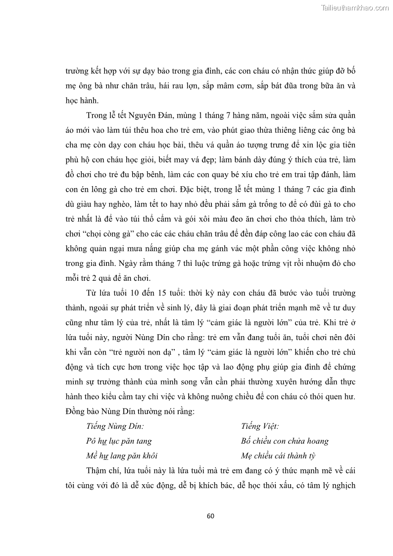 Luận văn thạc sĩ dân tộc học Tri thức địa phương về giáo dục trẻ em của người Nùng Dín ở thôn Tùng Lâu, Xã Tung Chung Phố, Huyện Mường Khương, tỉnh Lào Cai - 6 Trang 66