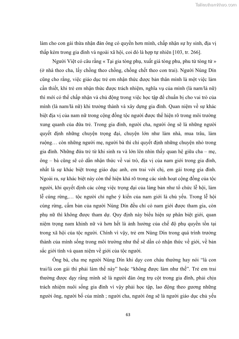 Luận văn thạc sĩ dân tộc học Tri thức địa phương về giáo dục trẻ em của người Nùng Dín ở thôn Tùng Lâu, Xã Tung Chung Phố, Huyện Mường Khương, tỉnh Lào Cai - 6 Trang 69