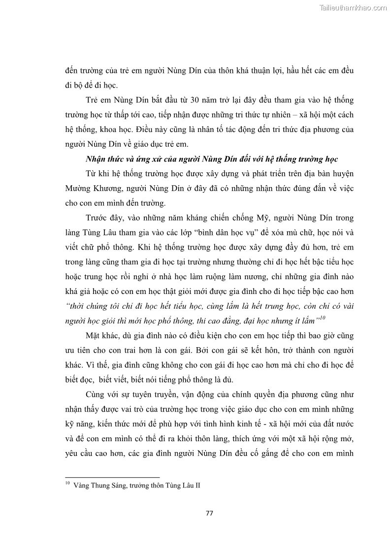 Luận văn thạc sĩ dân tộc học Tri thức địa phương về giáo dục trẻ em của người Nùng Dín ở thôn Tùng Lâu, Xã Tung Chung Phố, Huyện Mường Khương, tỉnh Lào Cai - 7 Trang 83