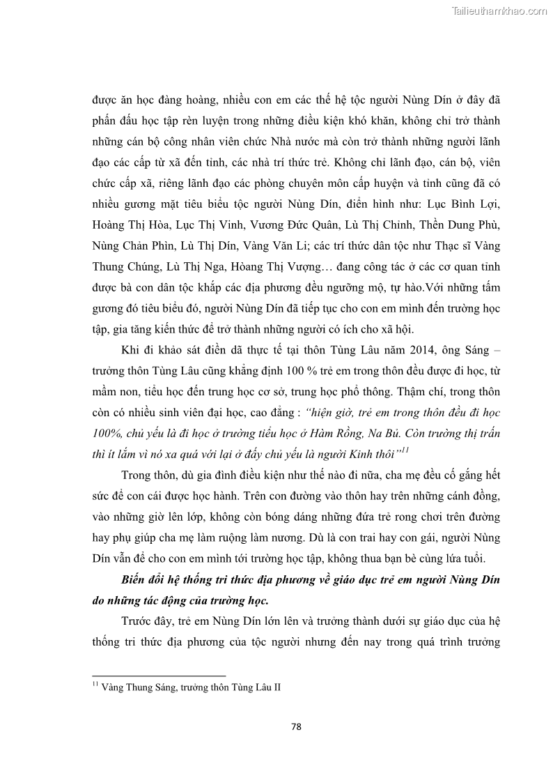 Luận văn thạc sĩ dân tộc học Tri thức địa phương về giáo dục trẻ em của người Nùng Dín ở thôn Tùng Lâu, Xã Tung Chung Phố, Huyện Mường Khương, tỉnh Lào Cai - 7 Trang 84