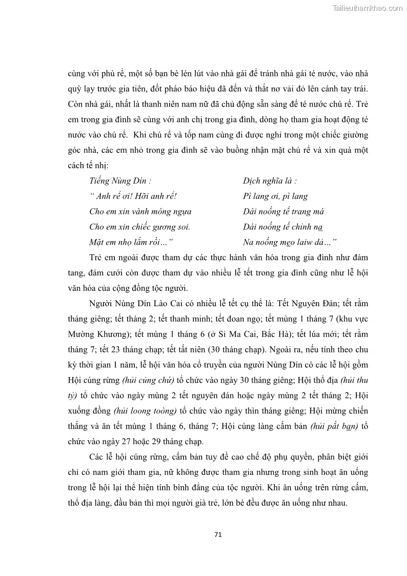 Luận văn thạc sĩ dân tộc học Tri thức địa phương về giáo dục trẻ em của người Nùng Dín ở thôn Tùng Lâu, Xã Tung Chung Phố, Huyện Mường Khương, tỉnh Lào Cai - 7 Trang 77