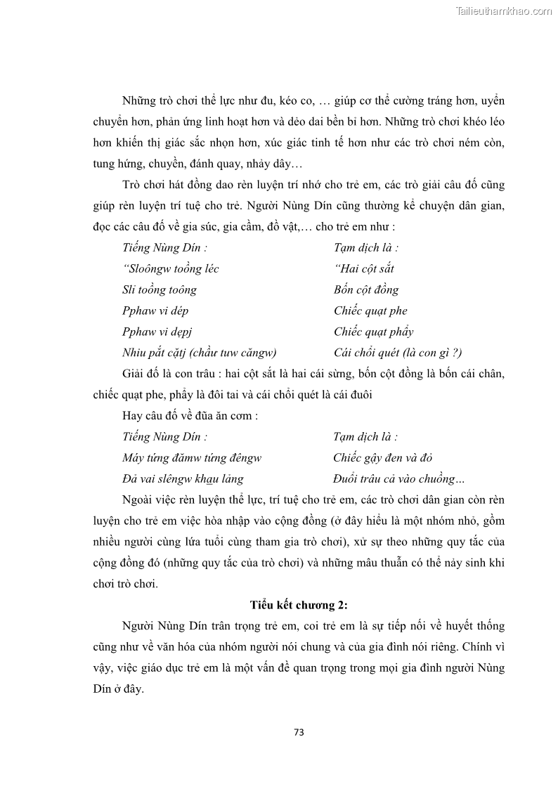 Luận văn thạc sĩ dân tộc học Tri thức địa phương về giáo dục trẻ em của người Nùng Dín ở thôn Tùng Lâu, Xã Tung Chung Phố, Huyện Mường Khương, tỉnh Lào Cai - 7 Trang 79