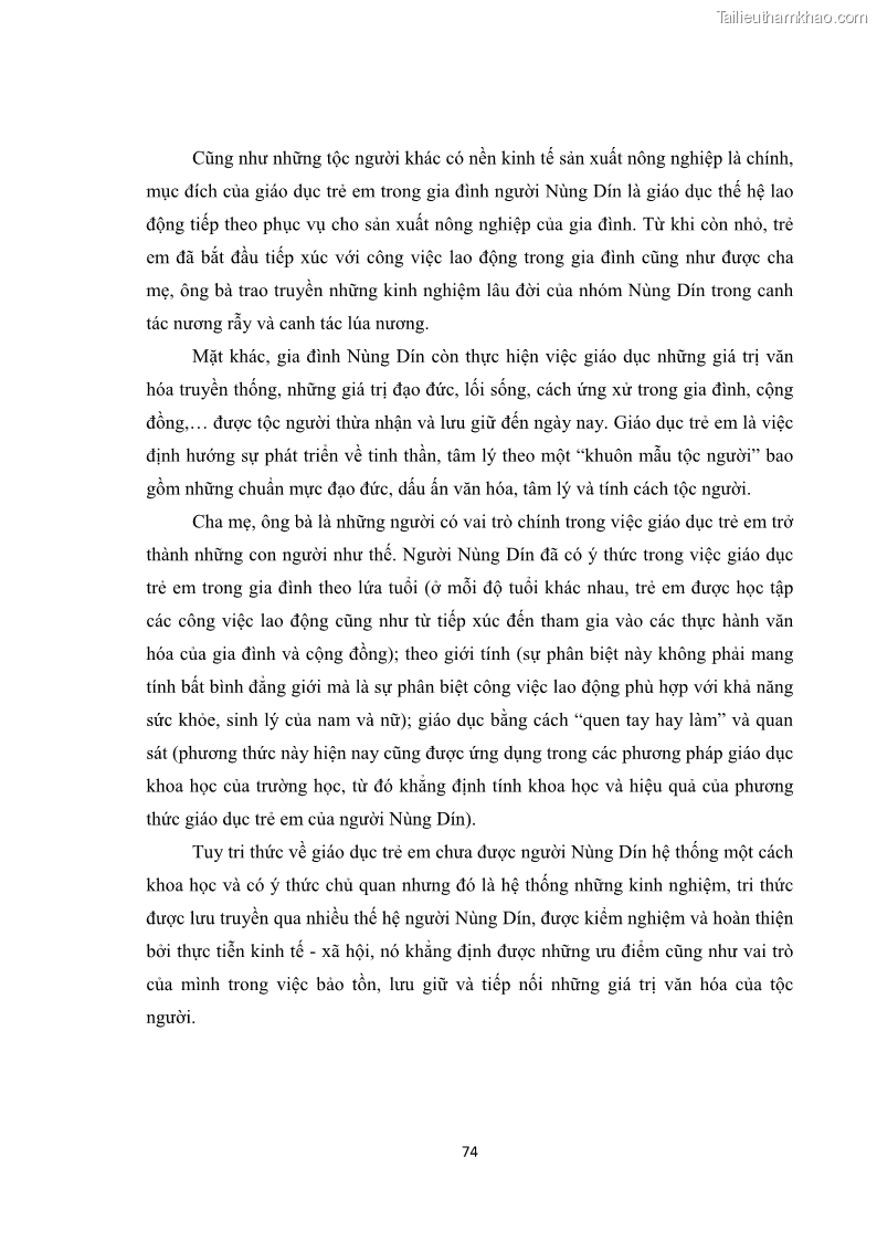 Luận văn thạc sĩ dân tộc học Tri thức địa phương về giáo dục trẻ em của người Nùng Dín ở thôn Tùng Lâu, Xã Tung Chung Phố, Huyện Mường Khương, tỉnh Lào Cai - 7 Trang 80