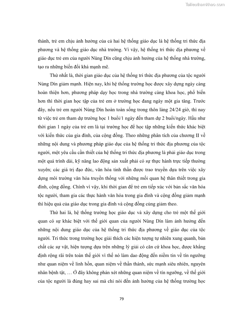 Luận văn thạc sĩ dân tộc học Tri thức địa phương về giáo dục trẻ em của người Nùng Dín ở thôn Tùng Lâu, Xã Tung Chung Phố, Huyện Mường Khương, tỉnh Lào Cai - 8 Trang 85