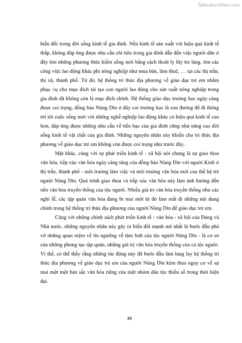 Luận văn thạc sĩ dân tộc học Tri thức địa phương về giáo dục trẻ em của người Nùng Dín ở thôn Tùng Lâu, Xã Tung Chung Phố, Huyện Mường Khương, tỉnh Lào Cai - 8 Trang 95