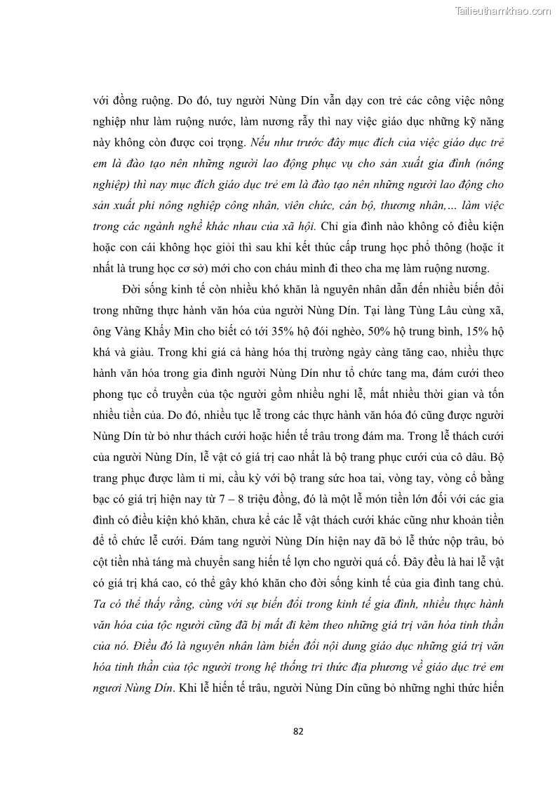 Luận văn thạc sĩ dân tộc học Tri thức địa phương về giáo dục trẻ em của người Nùng Dín ở thôn Tùng Lâu, Xã Tung Chung Phố, Huyện Mường Khương, tỉnh Lào Cai - 8 Trang 88