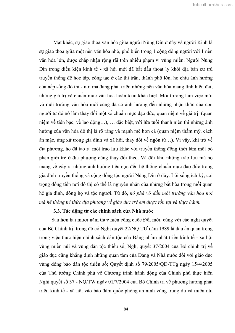 Luận văn thạc sĩ dân tộc học Tri thức địa phương về giáo dục trẻ em của người Nùng Dín ở thôn Tùng Lâu, Xã Tung Chung Phố, Huyện Mường Khương, tỉnh Lào Cai - 8 Trang 90