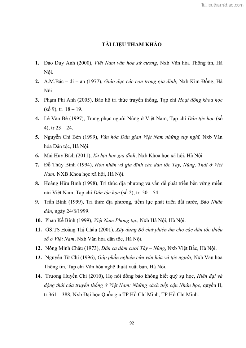 Luận văn thạc sĩ dân tộc học Tri thức địa phương về giáo dục trẻ em của người Nùng Dín ở thôn Tùng Lâu, Xã Tung Chung Phố, Huyện Mường Khương, tỉnh Lào Cai - 9 Trang 98