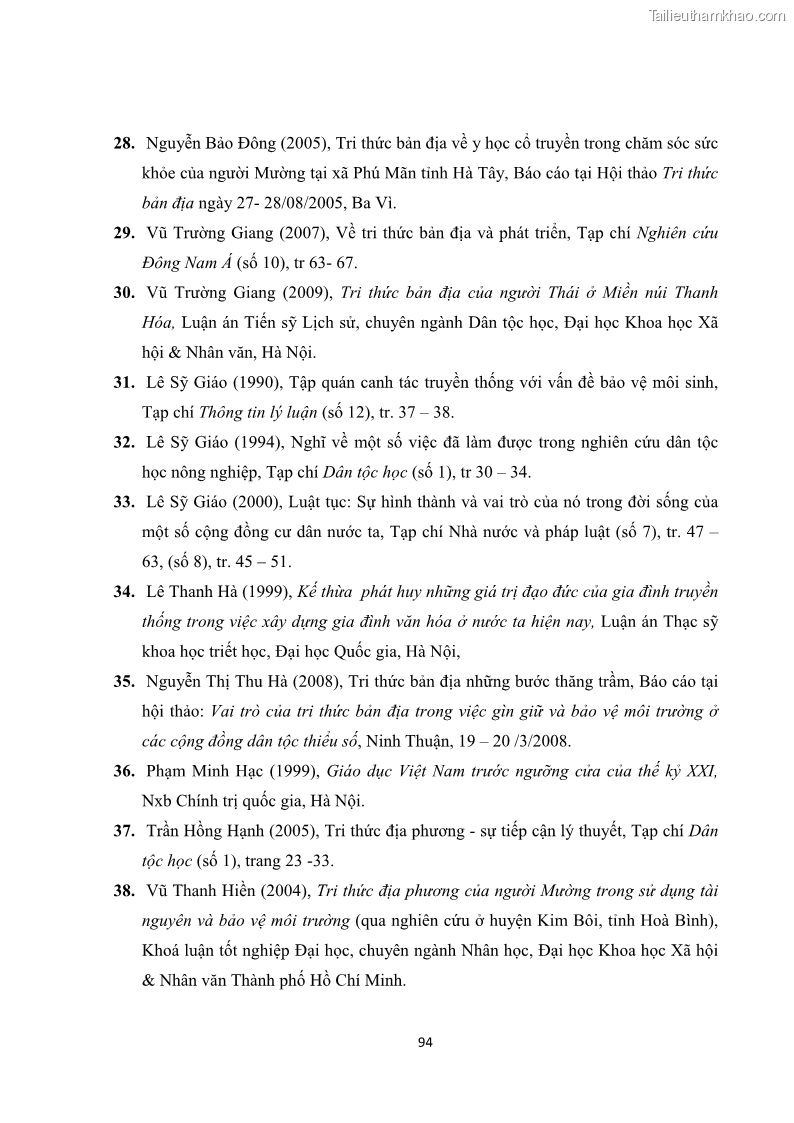 Luận văn thạc sĩ dân tộc học Tri thức địa phương về giáo dục trẻ em của người Nùng Dín ở thôn Tùng Lâu, Xã Tung Chung Phố, Huyện Mường Khương, tỉnh Lào Cai - 9 Trang 100