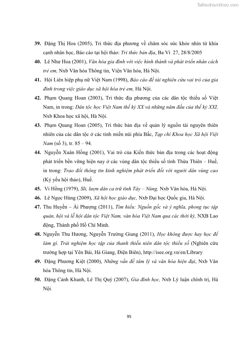 Luận văn thạc sĩ dân tộc học Tri thức địa phương về giáo dục trẻ em của người Nùng Dín ở thôn Tùng Lâu, Xã Tung Chung Phố, Huyện Mường Khương, tỉnh Lào Cai - 9 Trang 101