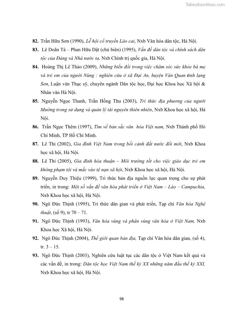 Luận văn thạc sĩ dân tộc học Tri thức địa phương về giáo dục trẻ em của người Nùng Dín ở thôn Tùng Lâu, Xã Tung Chung Phố, Huyện Mường Khương, tỉnh Lào Cai - 9 Trang 104