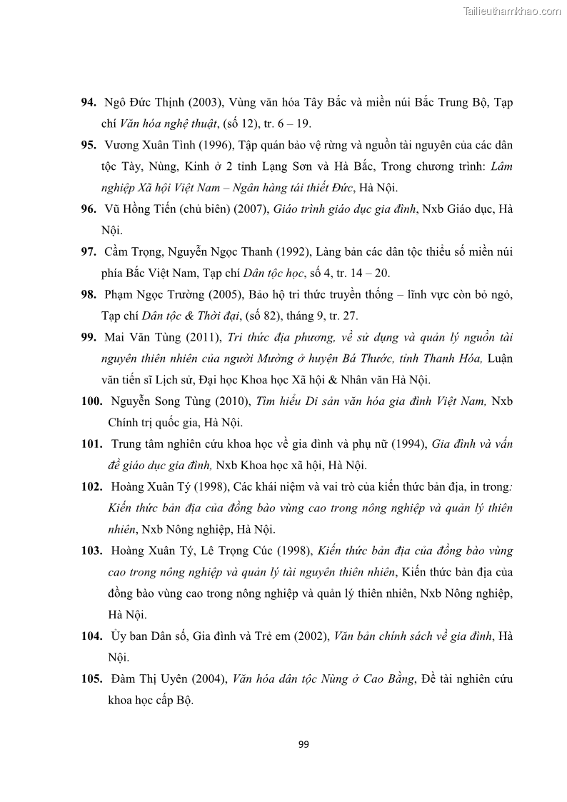 Luận văn thạc sĩ dân tộc học Tri thức địa phương về giáo dục trẻ em của người Nùng Dín ở thôn Tùng Lâu, Xã Tung Chung Phố, Huyện Mường Khương, tỉnh Lào Cai - 9 Trang 105