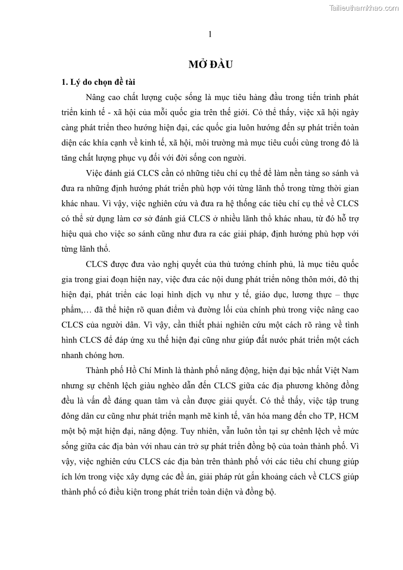 Luận văn thạc sĩ địa lý Chất lượng cuộc sống dân cư quận 6, thành phố Hồ Chí Minh - 1 Trang 11