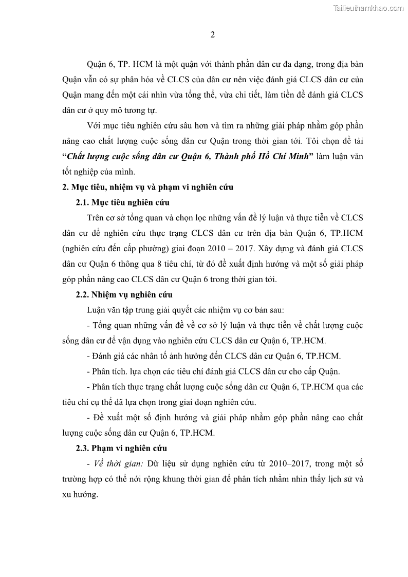 Luận văn thạc sĩ địa lý Chất lượng cuộc sống dân cư quận 6, thành phố Hồ Chí Minh - 1 Trang 12