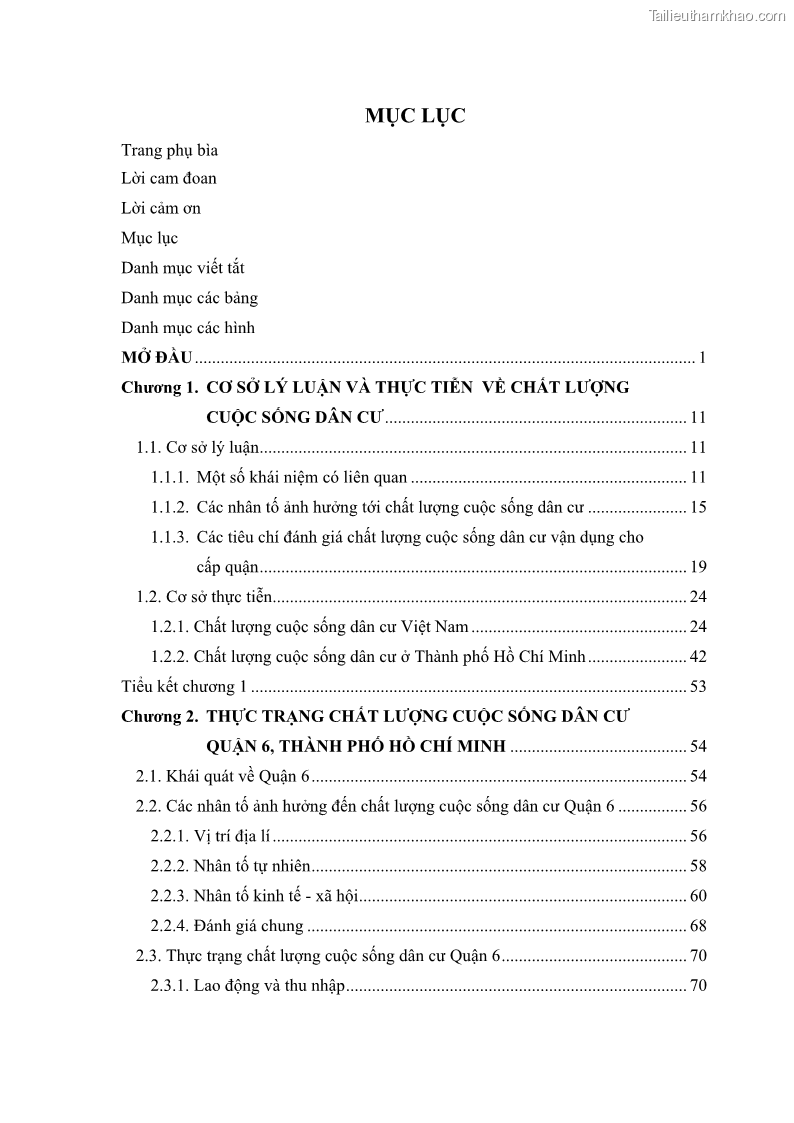 Luận văn thạc sĩ địa lý Chất lượng cuộc sống dân cư quận 6, thành phố Hồ Chí Minh - 1 Trang 5