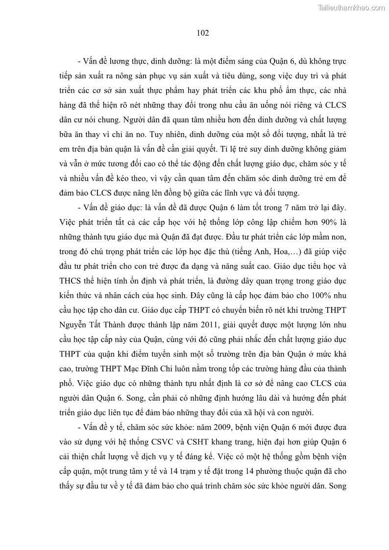 Luận văn thạc sĩ địa lý Chất lượng cuộc sống dân cư quận 6, thành phố Hồ Chí Minh - 10 Trang 112