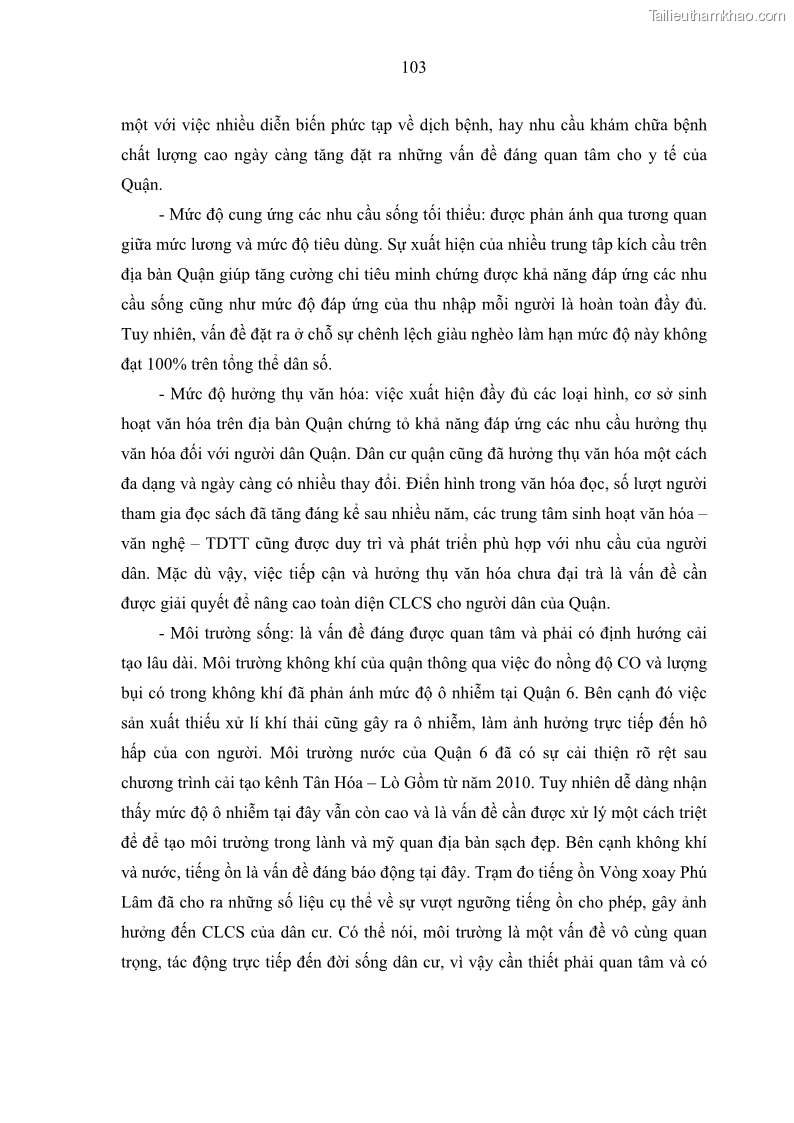 Luận văn thạc sĩ địa lý Chất lượng cuộc sống dân cư quận 6, thành phố Hồ Chí Minh - 10 Trang 113