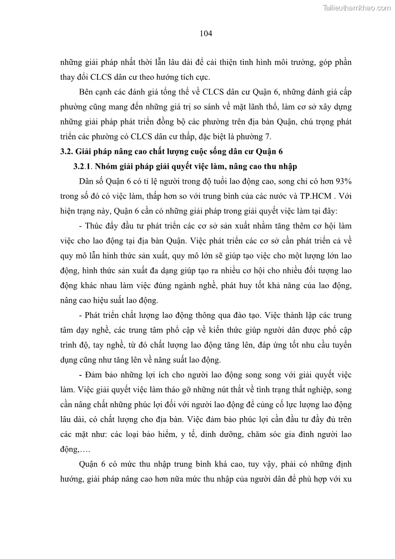 Luận văn thạc sĩ địa lý Chất lượng cuộc sống dân cư quận 6, thành phố Hồ Chí Minh - 10 Trang 114