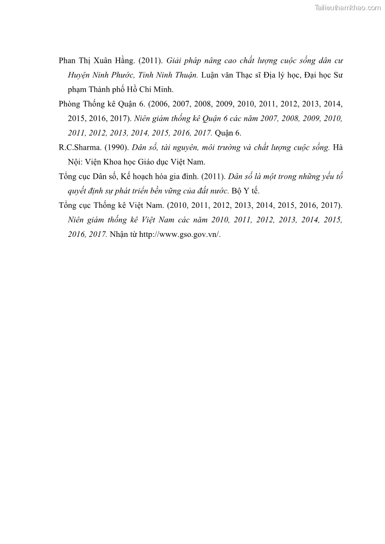 Luận văn thạc sĩ địa lý Chất lượng cuộc sống dân cư quận 6, thành phố Hồ Chí Minh - 11 Trang 130