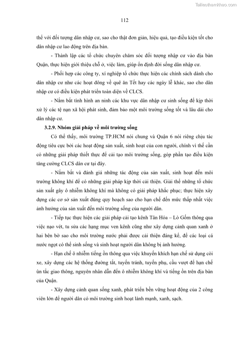 Luận văn thạc sĩ địa lý Chất lượng cuộc sống dân cư quận 6, thành phố Hồ Chí Minh - 11 Trang 122