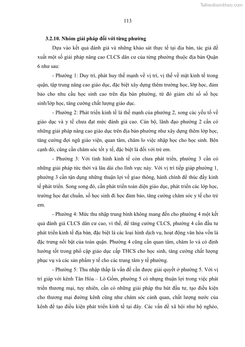 Luận văn thạc sĩ địa lý Chất lượng cuộc sống dân cư quận 6, thành phố Hồ Chí Minh - 11 Trang 123