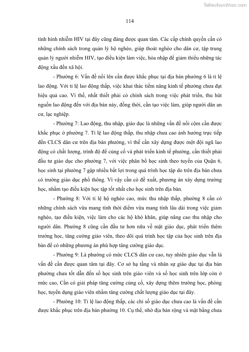 Luận văn thạc sĩ địa lý Chất lượng cuộc sống dân cư quận 6, thành phố Hồ Chí Minh - 11 Trang 124