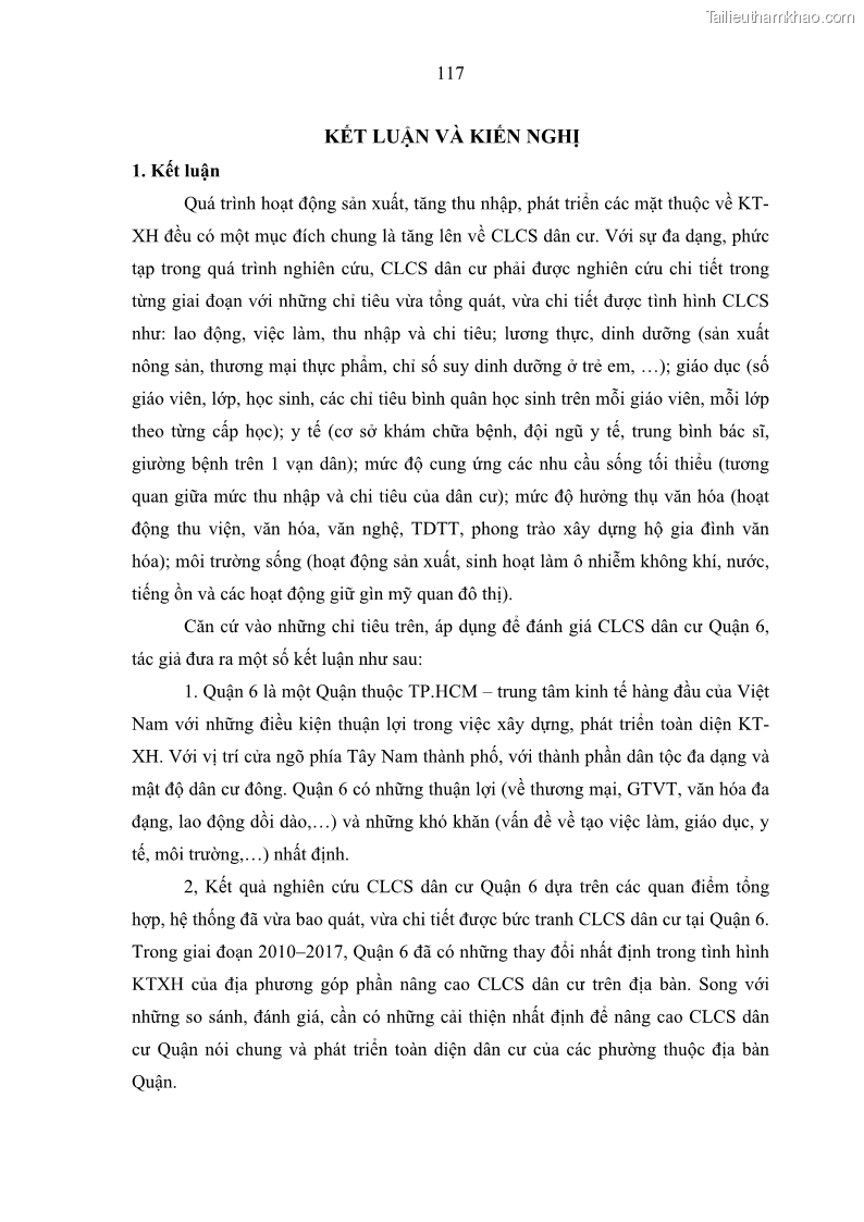 Luận văn thạc sĩ địa lý Chất lượng cuộc sống dân cư quận 6, thành phố Hồ Chí Minh - 11 Trang 127