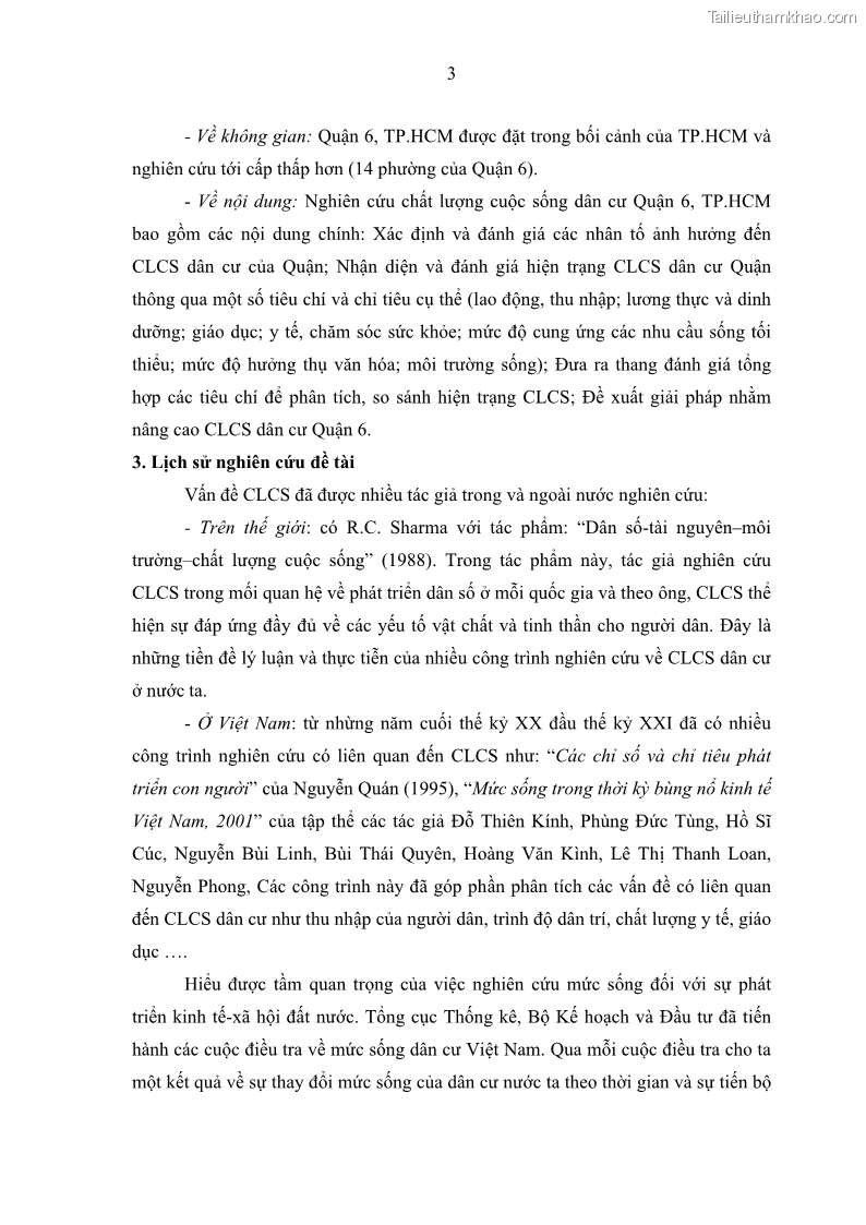 Luận văn thạc sĩ địa lý Chất lượng cuộc sống dân cư quận 6, thành phố Hồ Chí Minh - 2 Trang 13