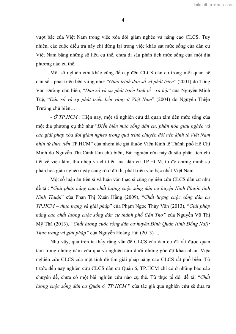 Luận văn thạc sĩ địa lý Chất lượng cuộc sống dân cư quận 6, thành phố Hồ Chí Minh - 2 Trang 14