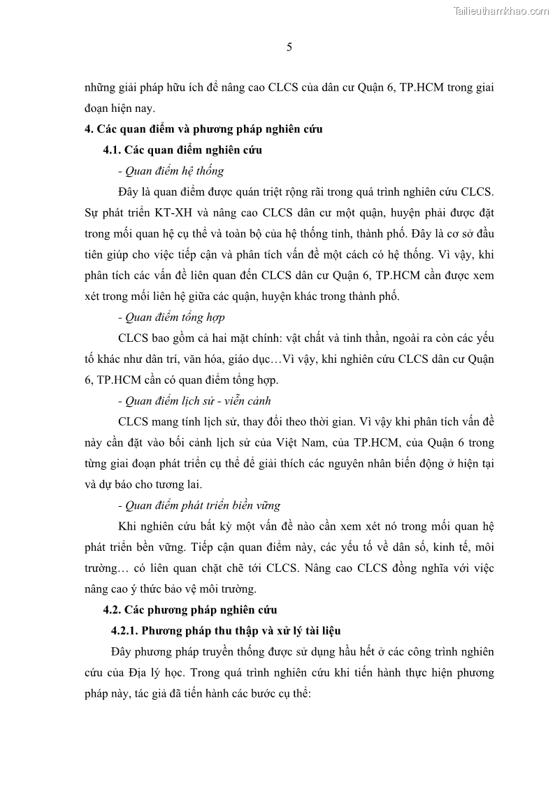 Luận văn thạc sĩ địa lý Chất lượng cuộc sống dân cư quận 6, thành phố Hồ Chí Minh - 2 Trang 15