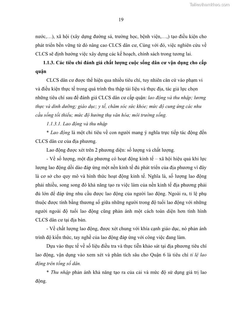 Luận văn thạc sĩ địa lý Chất lượng cuộc sống dân cư quận 6, thành phố Hồ Chí Minh - 3 Trang 29
