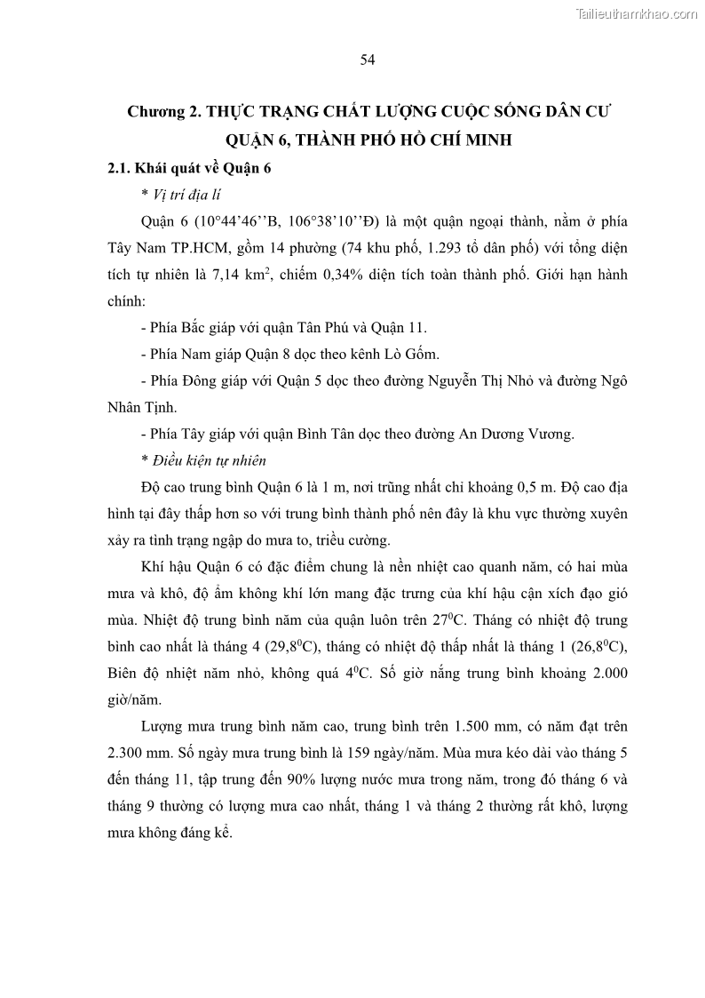 Luận văn thạc sĩ địa lý Chất lượng cuộc sống dân cư quận 6, thành phố Hồ Chí Minh - 6 Trang 64