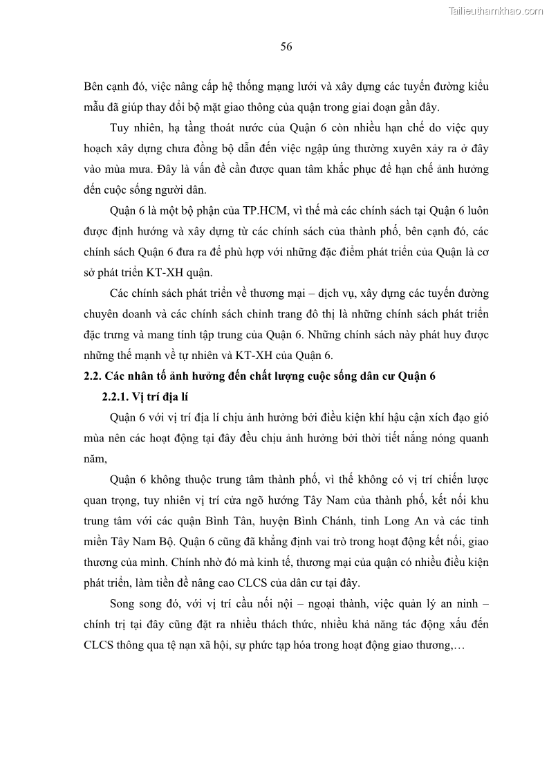 Luận văn thạc sĩ địa lý Chất lượng cuộc sống dân cư quận 6, thành phố Hồ Chí Minh - 6 Trang 66