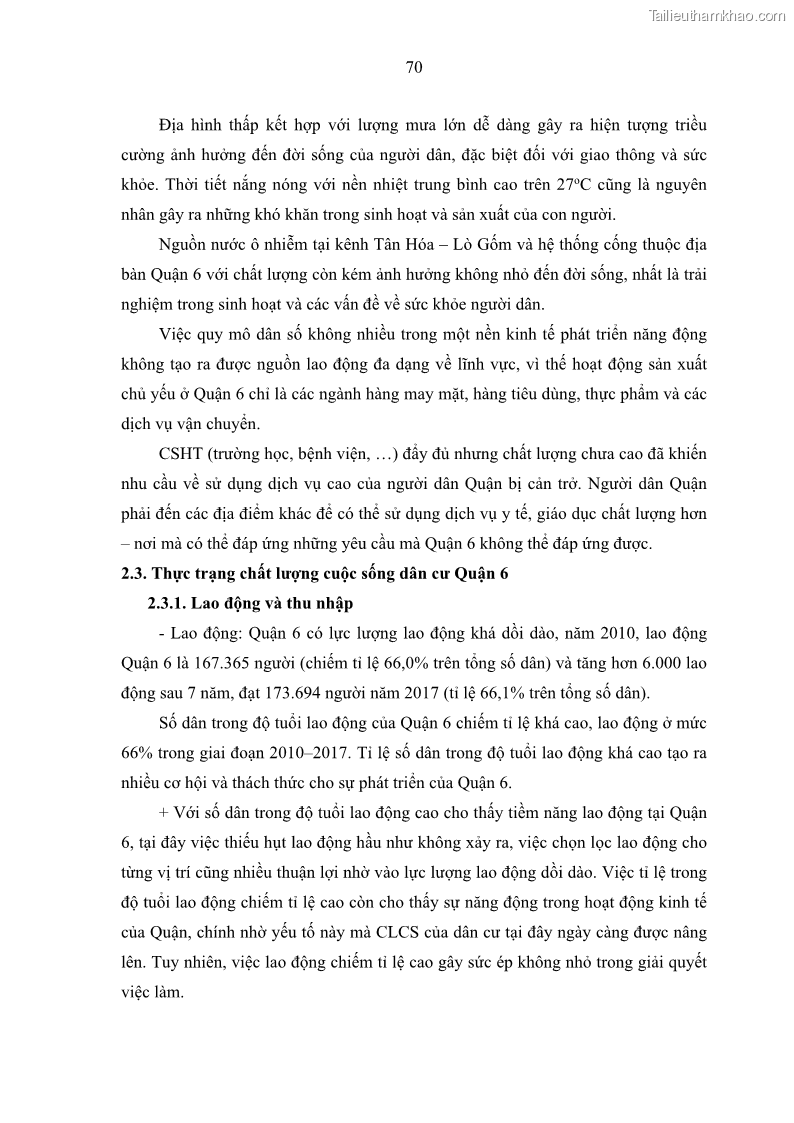 Luận văn thạc sĩ địa lý Chất lượng cuộc sống dân cư quận 6, thành phố Hồ Chí Minh - 7 Trang 80