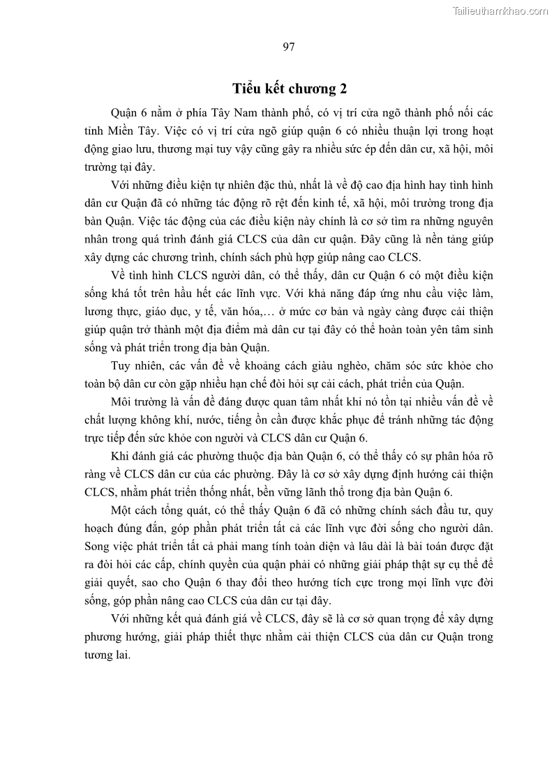 Luận văn thạc sĩ địa lý Chất lượng cuộc sống dân cư quận 6, thành phố Hồ Chí Minh - 9 Trang 107