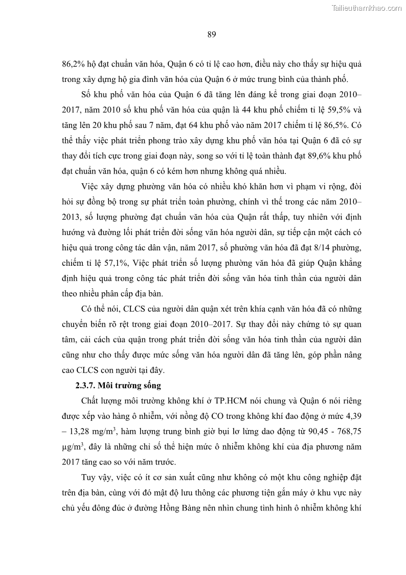 Luận văn thạc sĩ địa lý Chất lượng cuộc sống dân cư quận 6, thành phố Hồ Chí Minh - 9 Trang 99