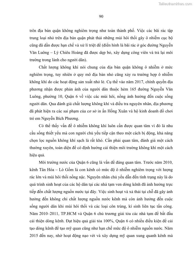 Luận văn thạc sĩ địa lý Chất lượng cuộc sống dân cư quận 6, thành phố Hồ Chí Minh - 9 Trang 100