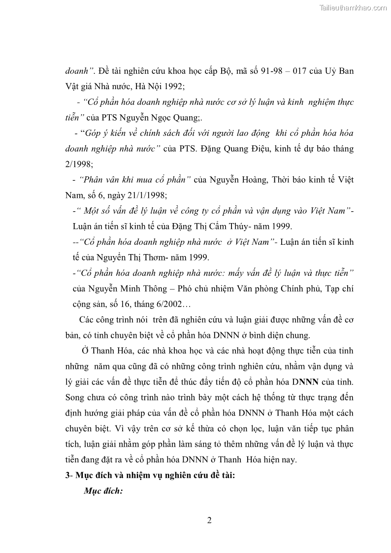 Luận văn thạc sĩ khoa học kinh tế Cổ phần hóa doanh nghiệp nhà nước của Thanh Hóa - 1 Trang 6