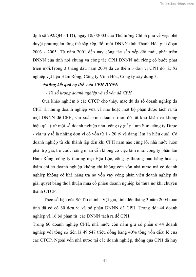 Luận văn thạc sĩ khoa học kinh tế Cổ phần hóa doanh nghiệp nhà nước của Thanh Hóa - 4 Trang 45