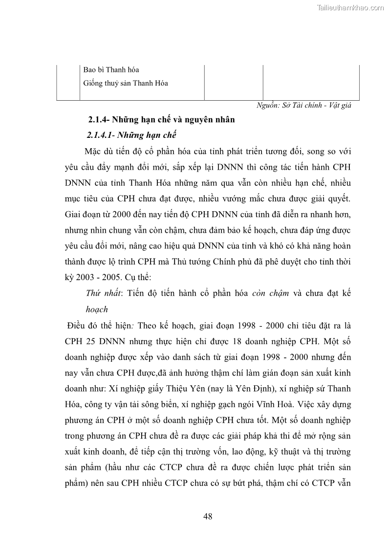 Luận văn thạc sĩ khoa học kinh tế Cổ phần hóa doanh nghiệp nhà nước của Thanh Hóa - 5 Trang 52