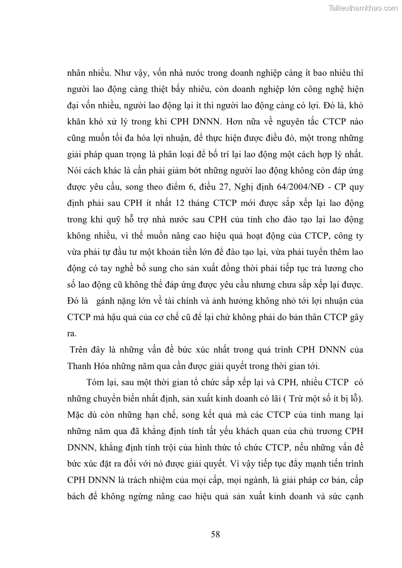 Luận văn thạc sĩ khoa học kinh tế Cổ phần hóa doanh nghiệp nhà nước của Thanh Hóa - 6 Trang 62