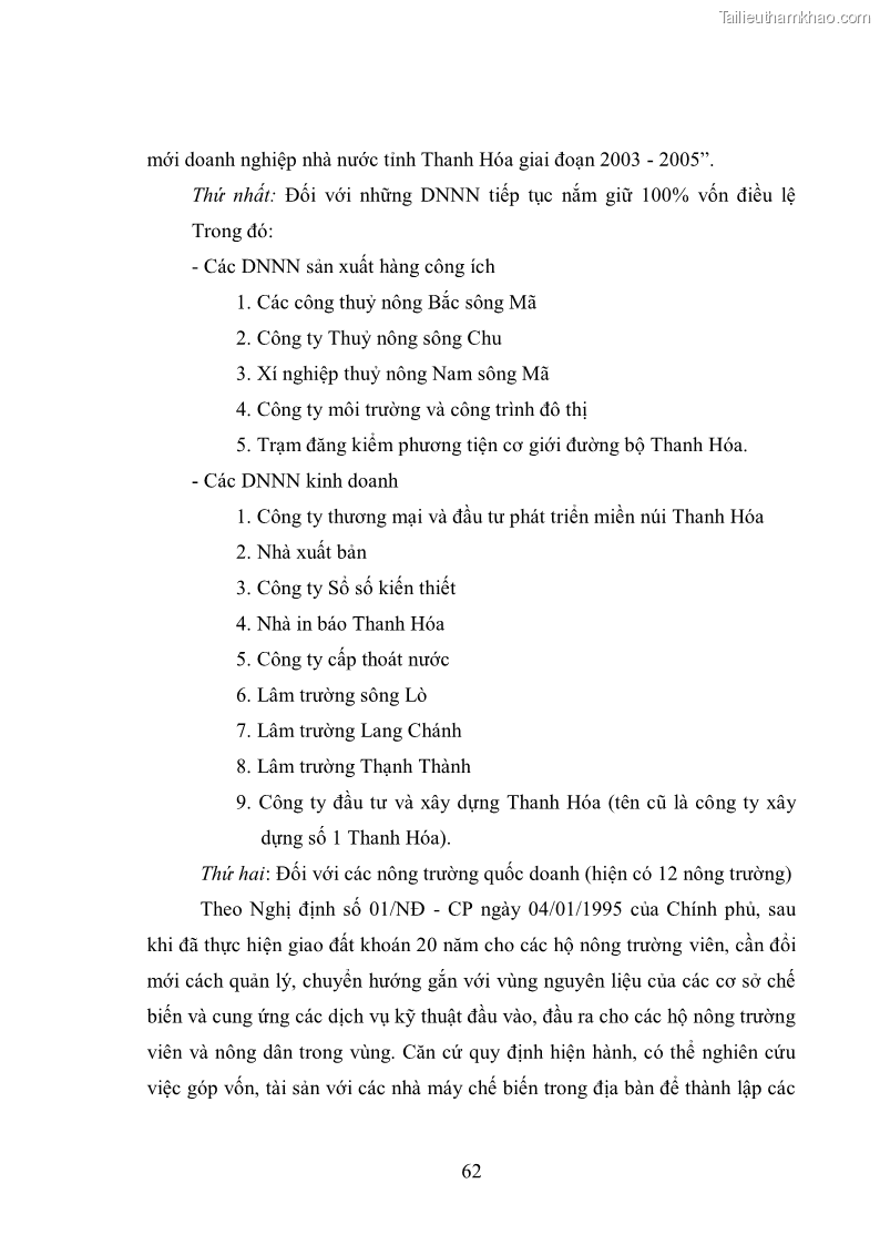 Luận văn thạc sĩ khoa học kinh tế Cổ phần hóa doanh nghiệp nhà nước của Thanh Hóa - 6 Trang 66