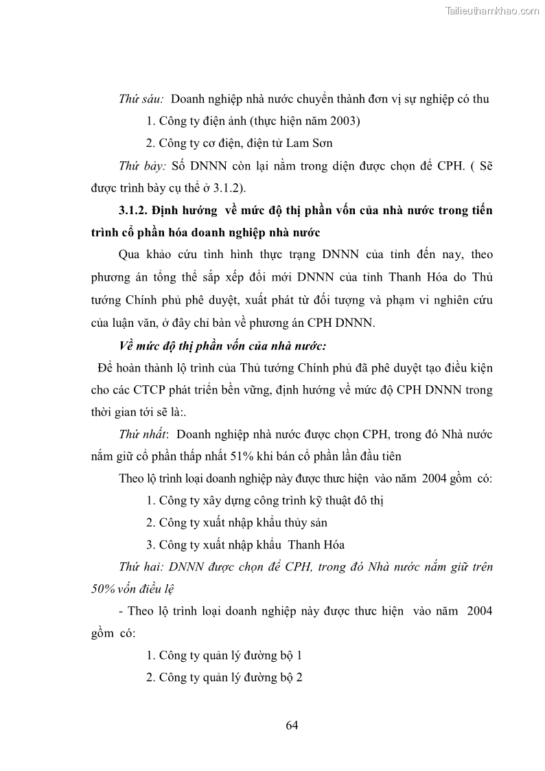 Luận văn thạc sĩ khoa học kinh tế Cổ phần hóa doanh nghiệp nhà nước của Thanh Hóa - 6 Trang 68