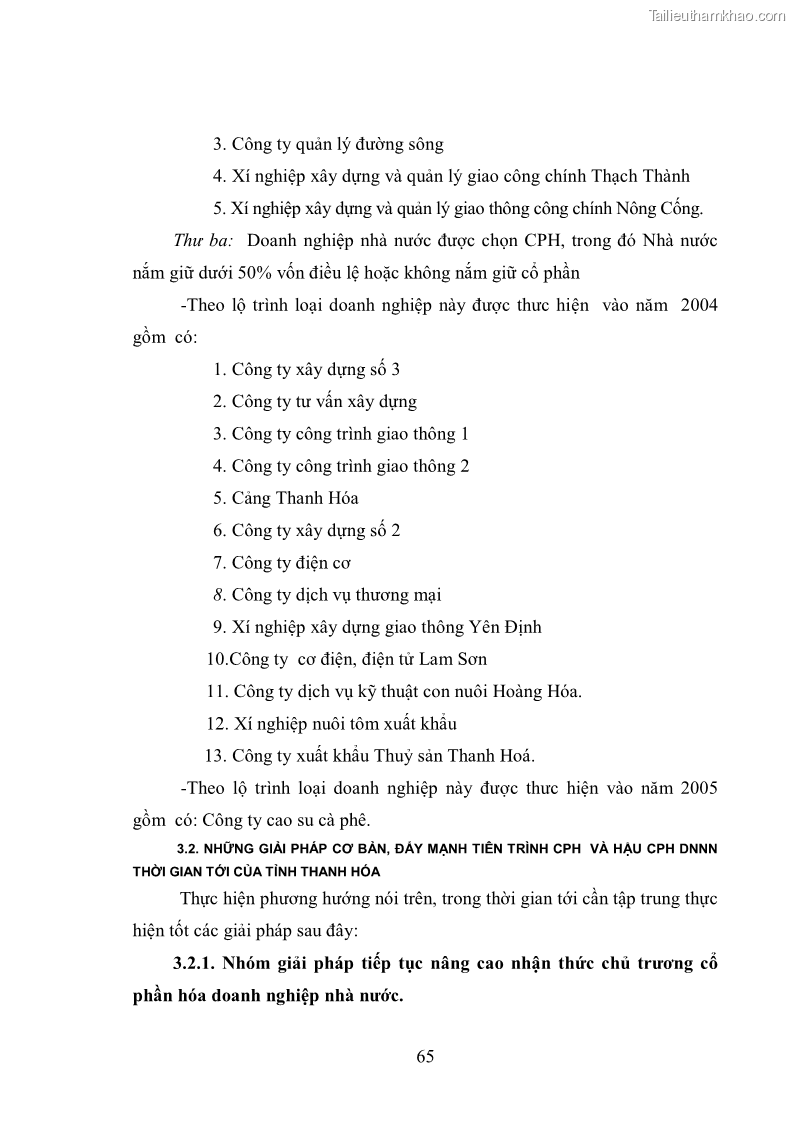 Luận văn thạc sĩ khoa học kinh tế Cổ phần hóa doanh nghiệp nhà nước của Thanh Hóa - 6 Trang 69