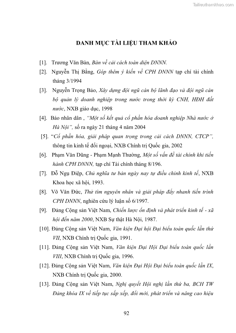 Luận văn thạc sĩ khoa học kinh tế Cổ phần hóa doanh nghiệp nhà nước của Thanh Hóa - 8 Trang 96