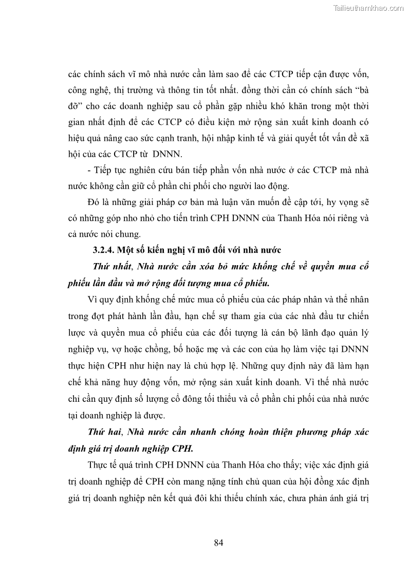 Luận văn thạc sĩ khoa học kinh tế Cổ phần hóa doanh nghiệp nhà nước của Thanh Hóa - 8 Trang 88